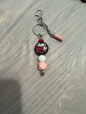 Pink 'Mama Mommy Ya Bruh' Beaded Keychain with Tassel